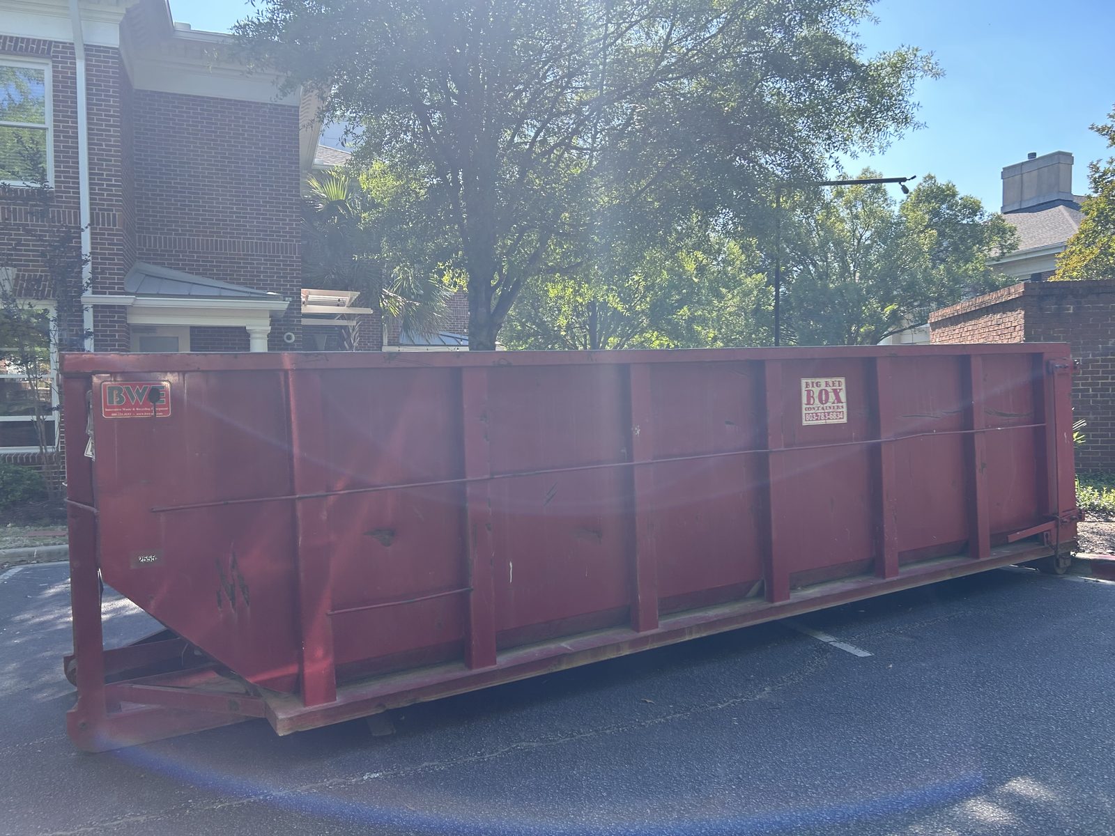 Big Red Box roll-off dumpster on a residential renovation job in Columbia, SC